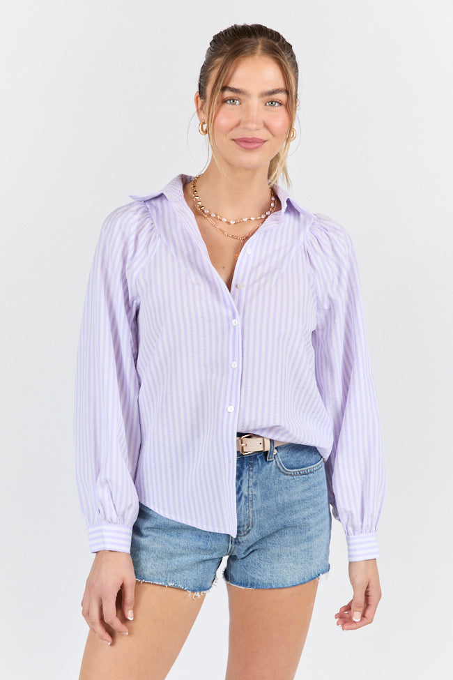 Here Lately Lilac Striped Button Down Top FINAL SALE