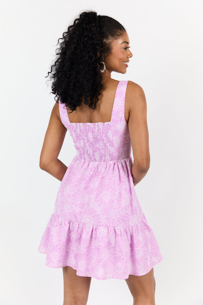 Eyelet Elegance Lavender Mini Dress FINAL SALE - Image 4