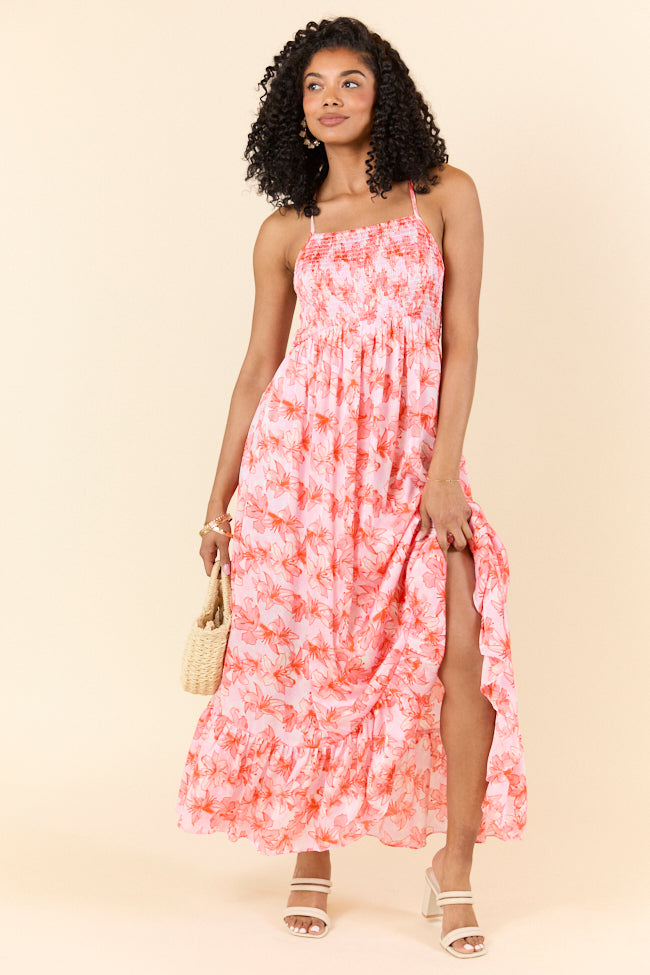 Floral Symphony Pink and Orange Smocked Maxi Dress FINAL SALE - Image 3