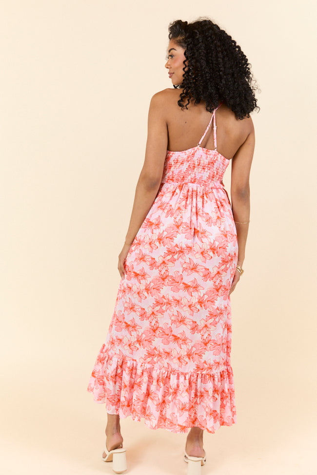 Floral Symphony Pink and Orange Smocked Maxi Dress FINAL SALE - Image 8