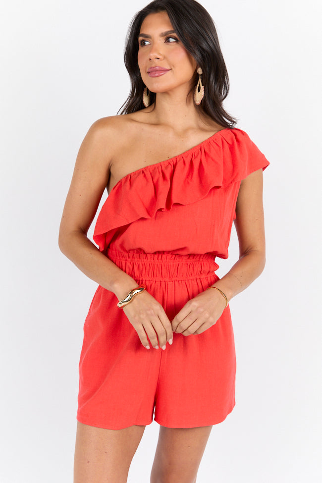 New Mood Red One Shoulder Romper FINAL SALE