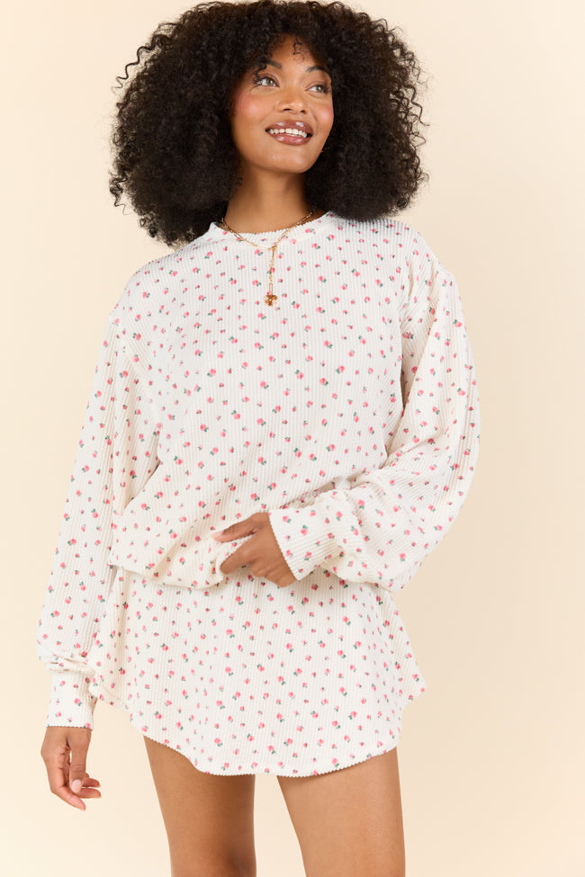 Just Focus Ivory Florette Long Sleeve Shirt FINAL SALE