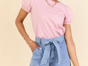 Somewhere Sunny Pink Knit Bubble Sleeve Top FINAL SALE