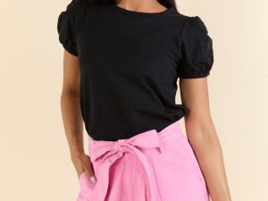 Somewhere Sunny Black Knit Bubble Sleeve Top FINAL SALE
