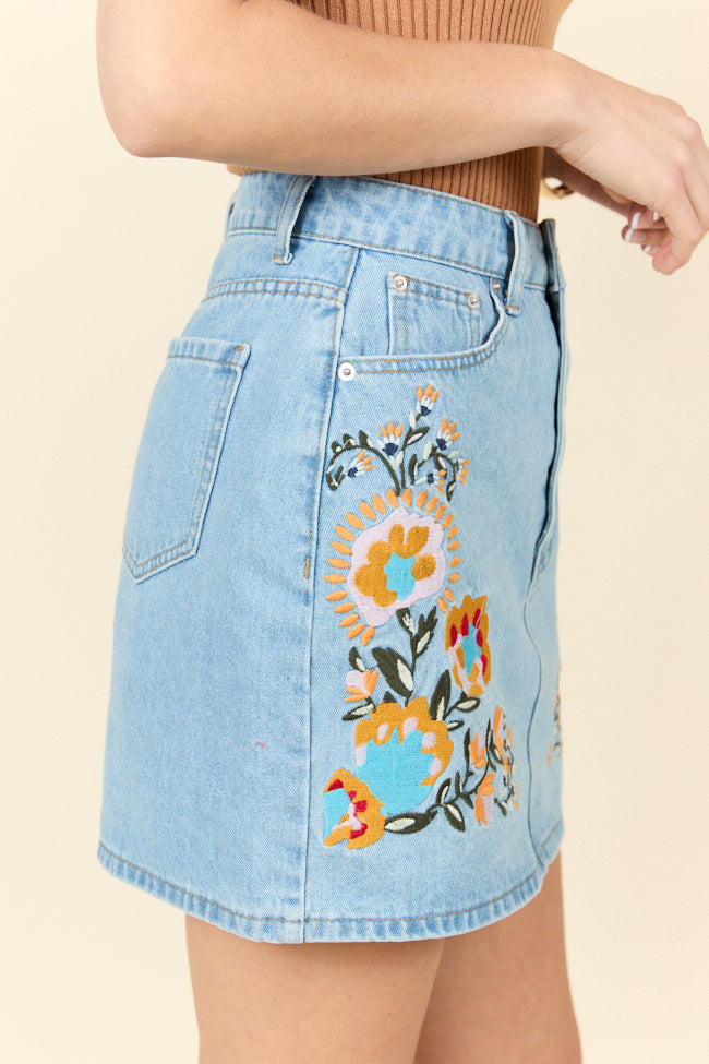 Garden Of Grace Floral Embroidered Denim Skirt FINAL SALE - Image 4