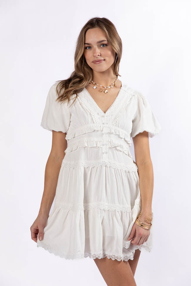 Enjoying Life White Ruffle Trim Mini Dress FINAL SALE