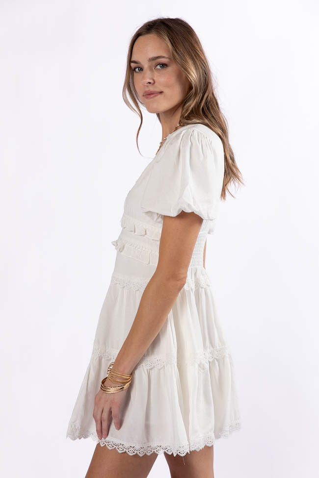 Enjoying Life White Ruffle Trim Mini Dress FINAL SALE - Image 3