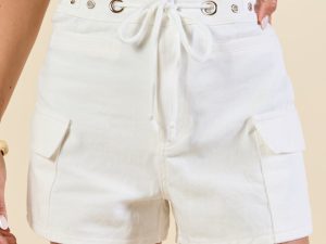 It's Your Turn Grommet Detail White Shorts FINAL SALE