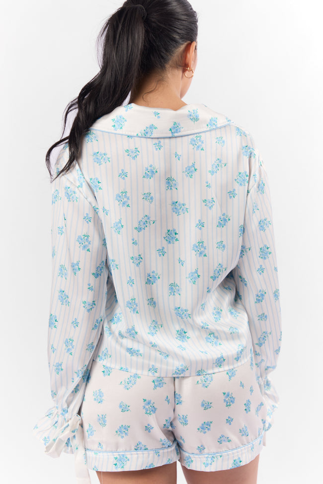 Sleep On My Side Blue Floral Satin Long Sleeve Pajama Top FINAL SALE - Image 6