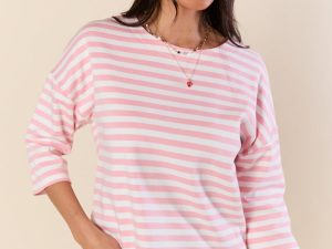 Bold Lines Pink Striped 3/4 Sleeve Knit Top FINAL SALE