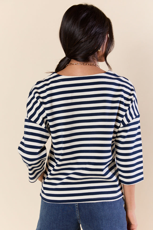 Bold Lines Navy Striped 3/4 Sleeve Knit Top FINAL SALE - Image 4