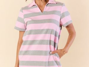 Play Your Games Pink and Grey Rugby Stripe Knit Dress FINAL SALE