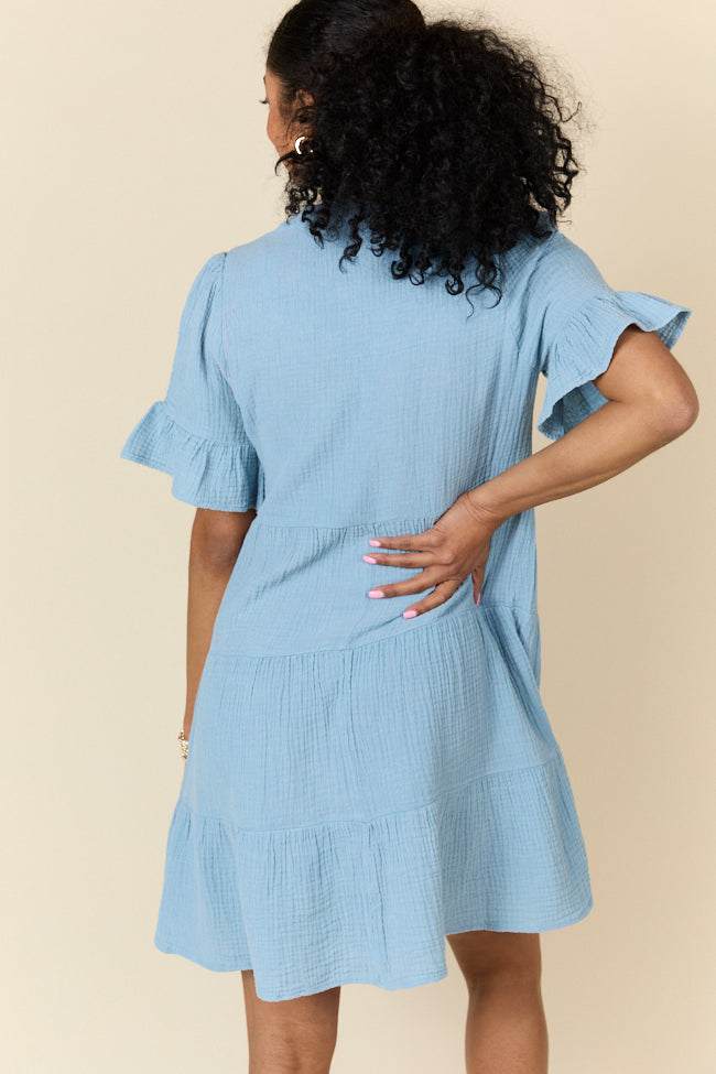 Weekend Wander Blue Gauze Mini Dress FINAL SALE - Image 5