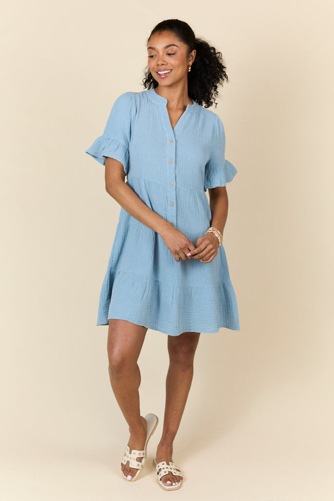 Weekend Wander Blue Gauze Mini Dress FINAL SALE - Image 2