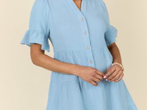Weekend Wander Blue Gauze Mini Dress FINAL SALE