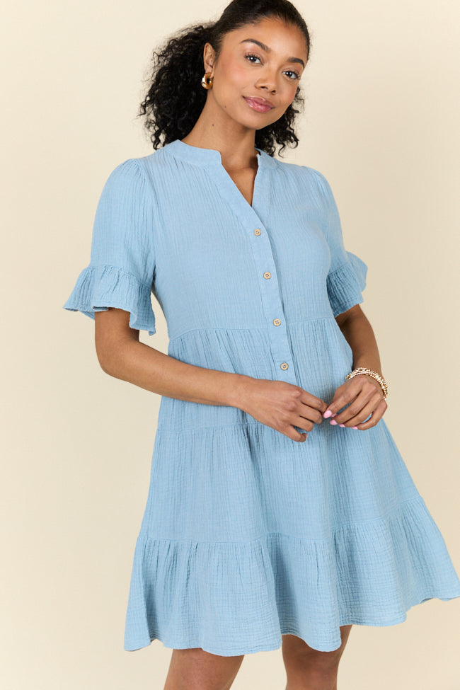 Weekend Wander Blue Gauze Mini Dress FINAL SALE