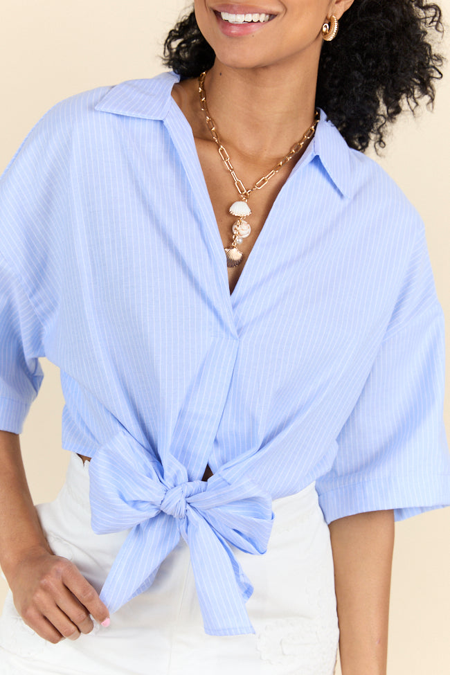 Best Dressed Blue Tie Woven Top FINAL SALE - Image 2