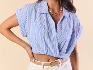 Skyline Blue Collar Cropped Striped Top FINAL SALE