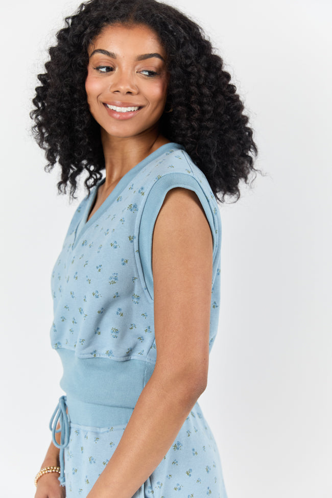 March On Blue Floral Print Knit Vest FINAL SALE - Image 4