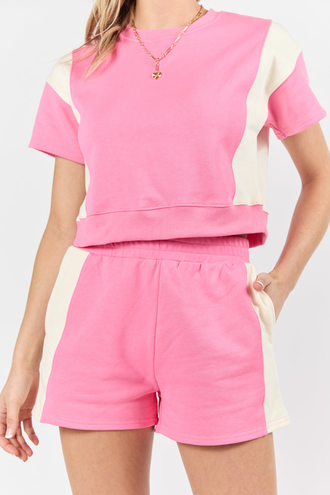 Make Or Break Pink and Ivory Contrast French Terry Shorts FINAL SALE