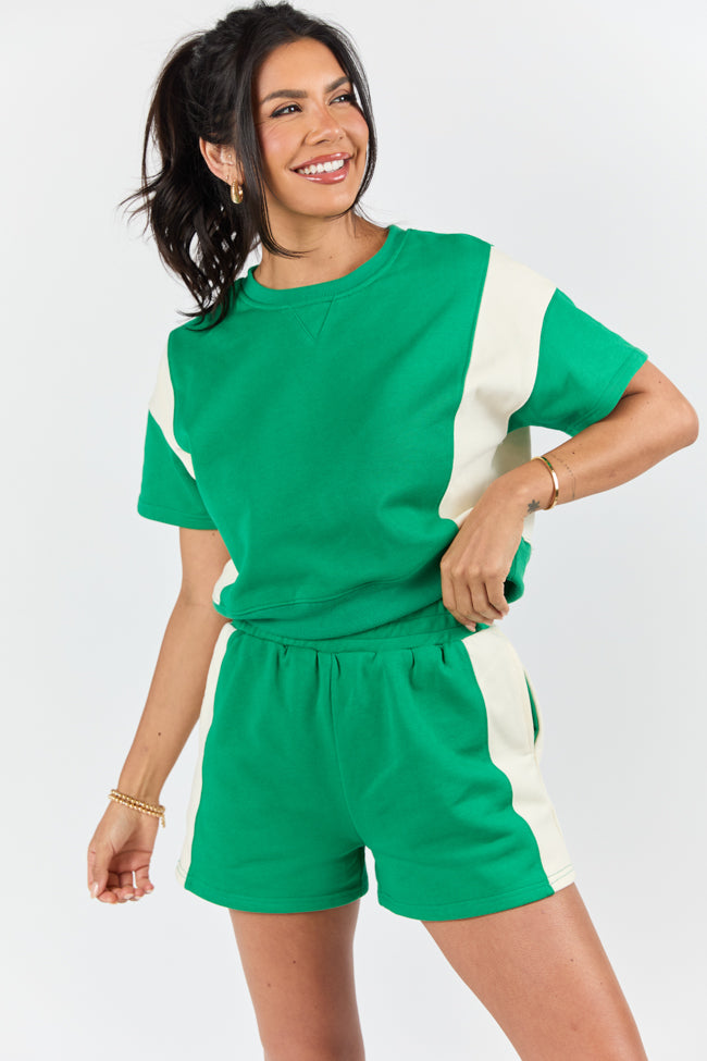 Make Or Break Green and Ivory Contrast French Terry Shorts FINAL SALE - Image 2