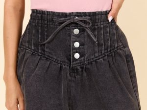 Little By Little Black Drawstring Denim Skirt FINAL SALE