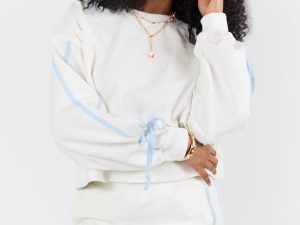 Close Ties White Bow Sleeve Sweatshirt FINAL SALE