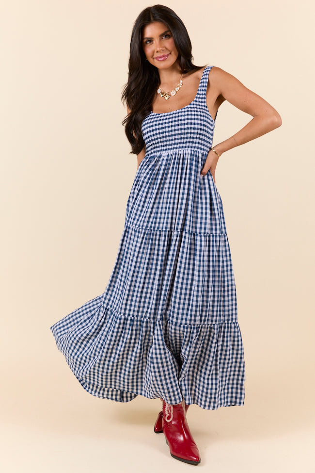 Sunday Check-In Navy Gingham Maxi Dress FINAL SALE