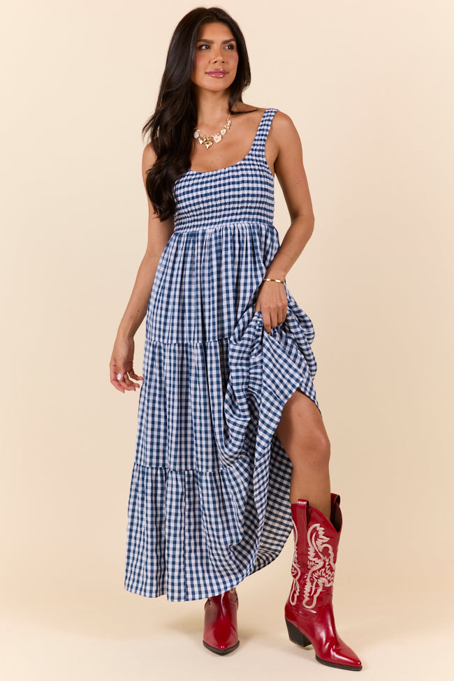Sunday Check-In Navy Gingham Maxi Dress FINAL SALE - Image 2