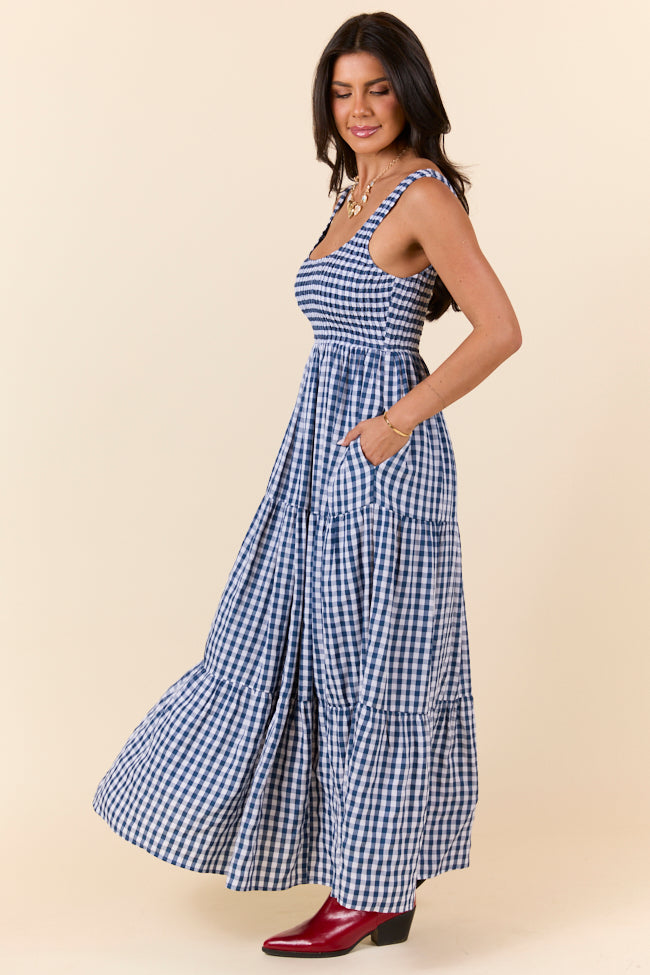 Sunday Check-In Navy Gingham Maxi Dress FINAL SALE - Image 3