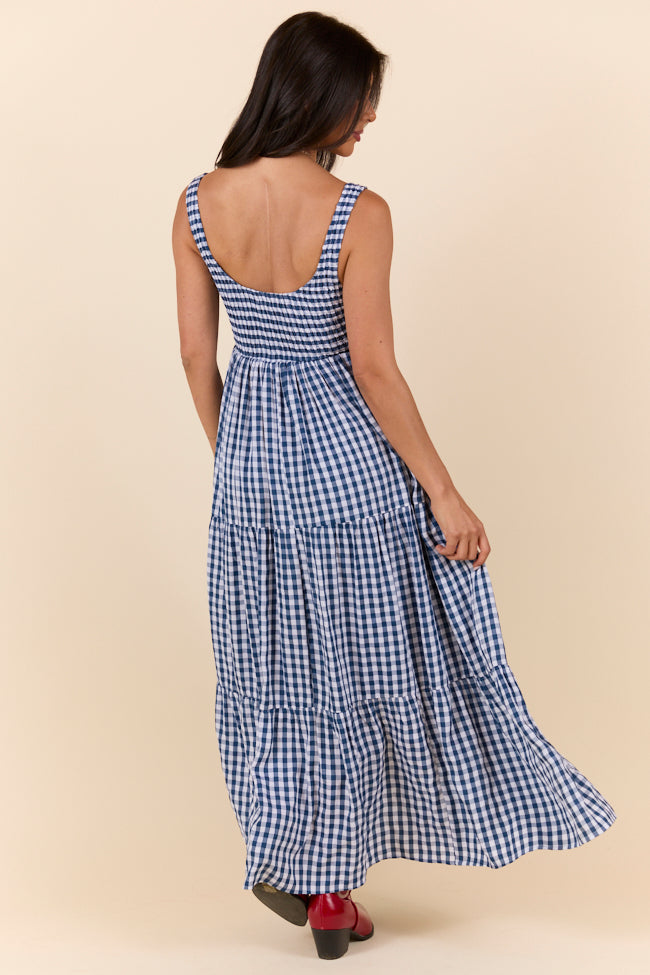 Sunday Check-In Navy Gingham Maxi Dress FINAL SALE - Image 4