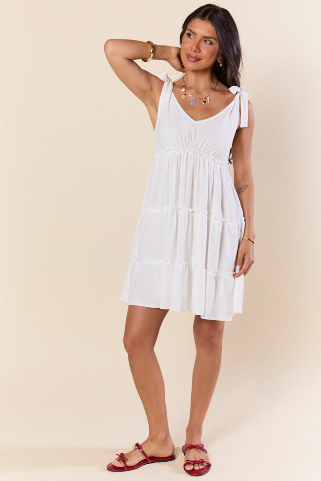 Sweetly Tied White Tie Shoulder Mini Dress FINAL SALE - Image 2
