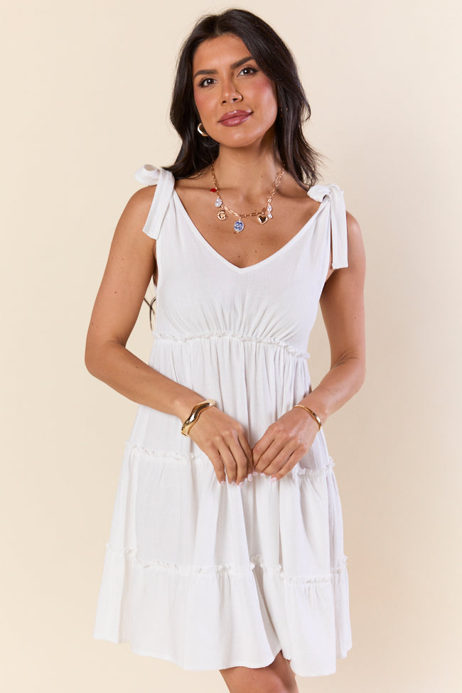 Sweetly Tied White Tie Shoulder Mini Dress FINAL SALE