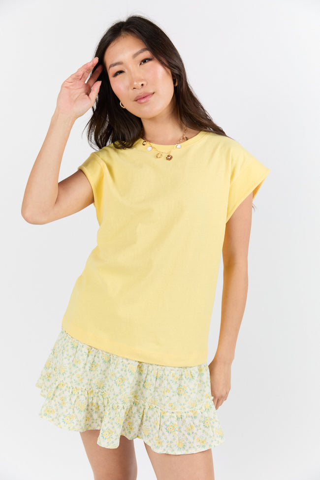 Classic Yellow Cap Sleeve Knit T Shirt FINAL SALE