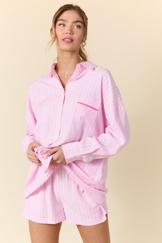 Take It Slow Pink Pinstripe Lounge Set FINAL SALE