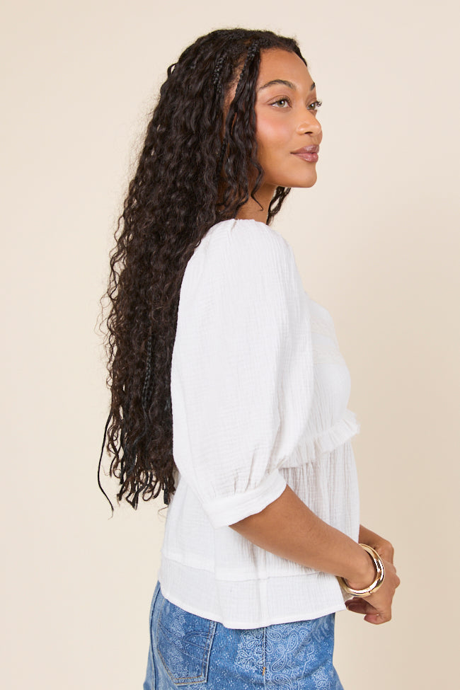 No Rush White Babydoll Button Woven Top FINAL SALE - Image 3