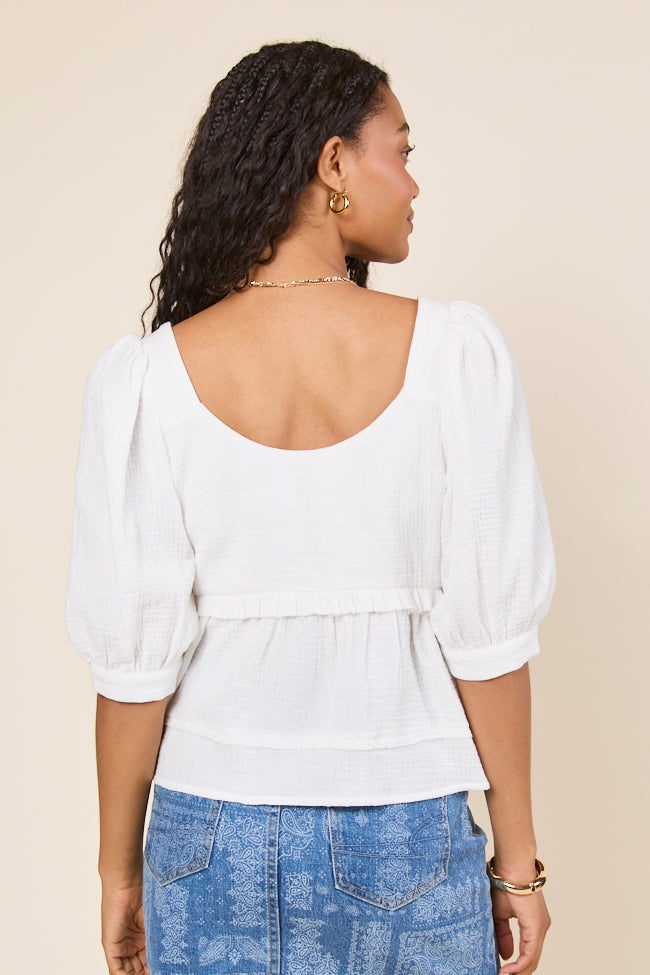 No Rush White Babydoll Button Woven Top FINAL SALE - Image 4