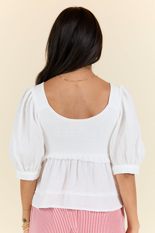 No Rush White Babydoll Button Woven Top FINAL SALE - Image 8