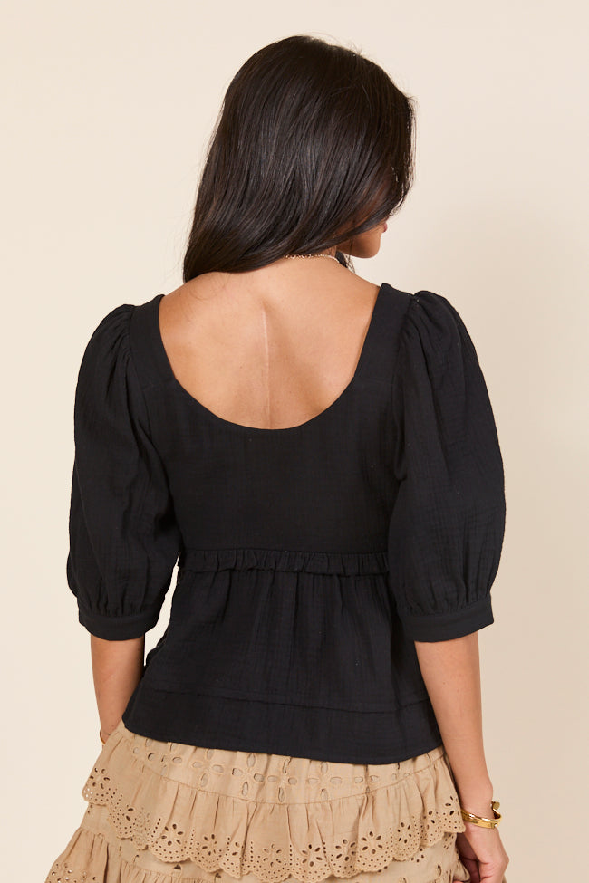 No Rush Black Babydoll Button Woven Top FINAL SALE - Image 4