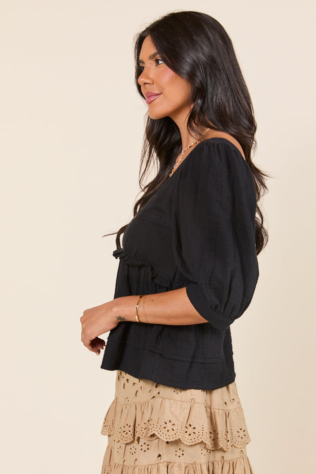No Rush Black Babydoll Button Woven Top FINAL SALE - Image 3