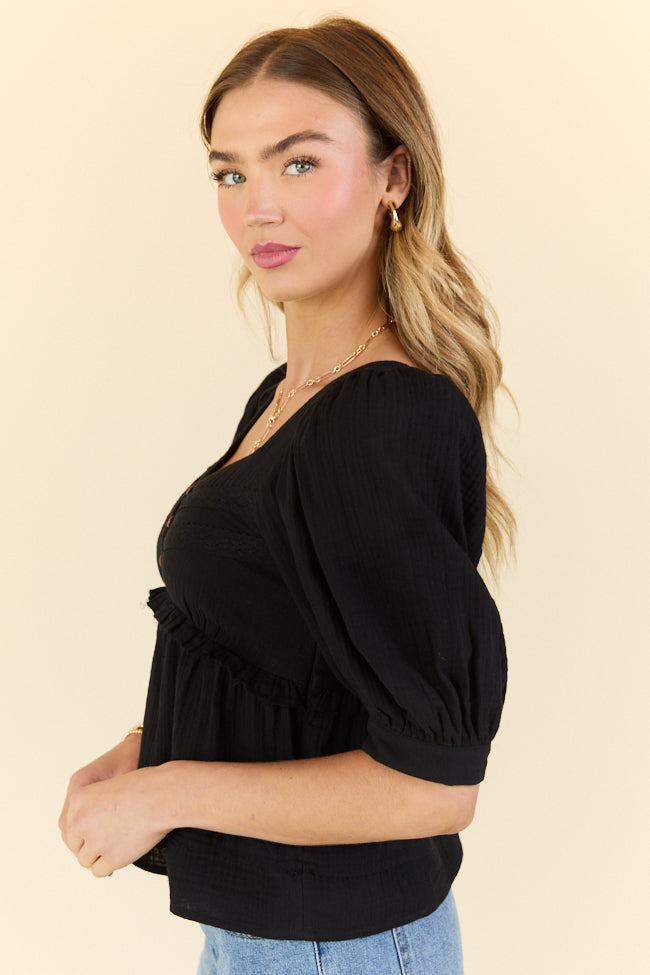 No Rush Black Babydoll Button Woven Top FINAL SALE - Image 7