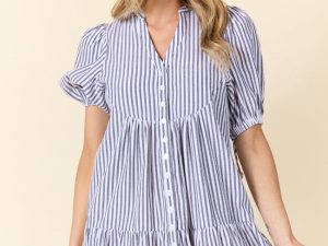 Faith In You Grey Striped Collared Mini Dress FINAL SALE