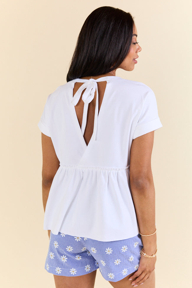 Plainly White Tie Back Peplum Knit Top FINAL SALE - Image 3