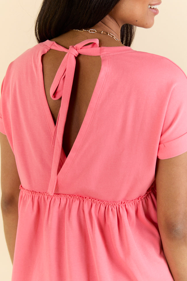 Plainly Coral Tie Back Peplum Knit Top FINAL SALE - Image 2