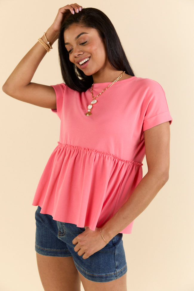 Plainly Coral Tie Back Peplum Knit Top FINAL SALE