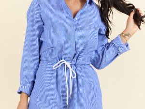 Days Off Blue Stripe Collared Romper FINAL SALE
