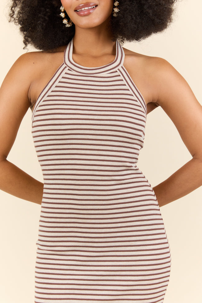 Walk By The Water Brown Striped Knit Razor Back Dress FINAL SALE - Image 3