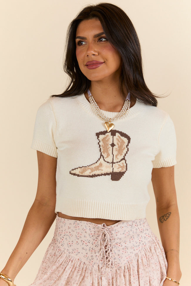 Made For Walkin' Ivory Boot Detail Cropped Sweater FINAL SALE - Image 3
