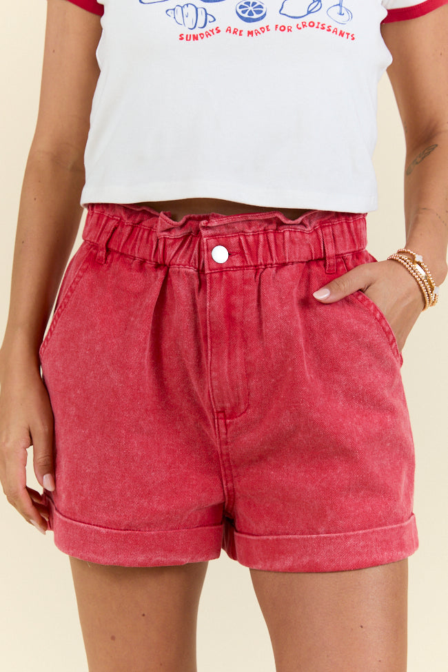 Chill Days Red Ruffle Waist Denim Shorts FINAL SALE