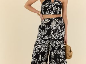 Palm Dreams Leaf Print Black Set FINAL SALE